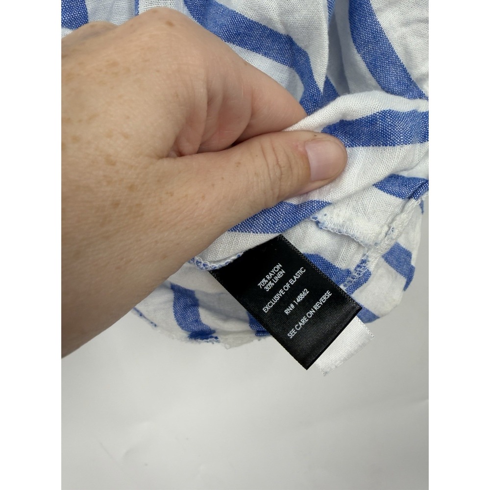 Torrid Plus Size Striped Crop Puff Shoulder Top Women 2X White Blue Preppy Beach - Picture 5 of 11